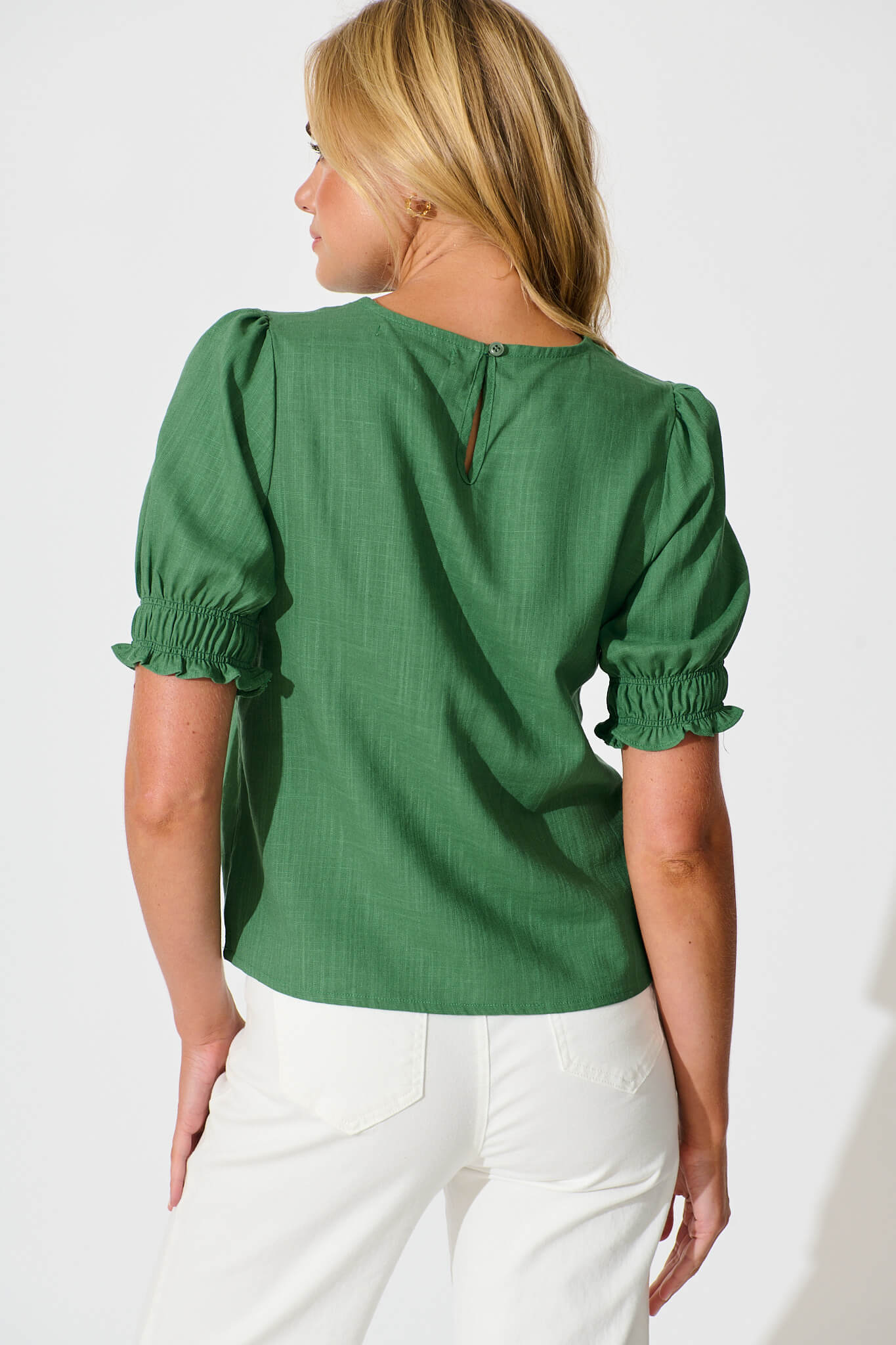 Melanie Top in Green Cotton Linen Blend
