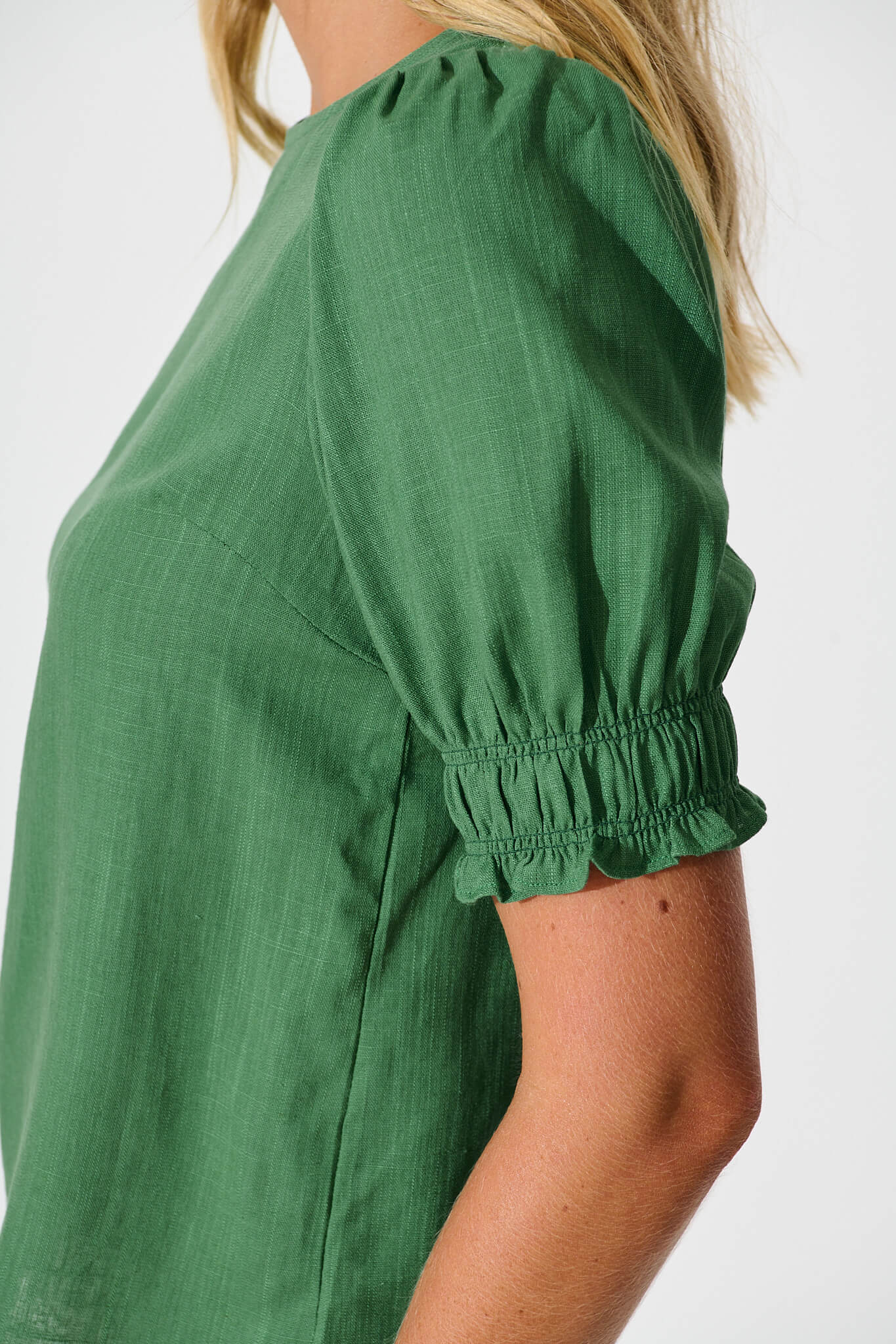 Melanie Top in Green Cotton Linen Blend