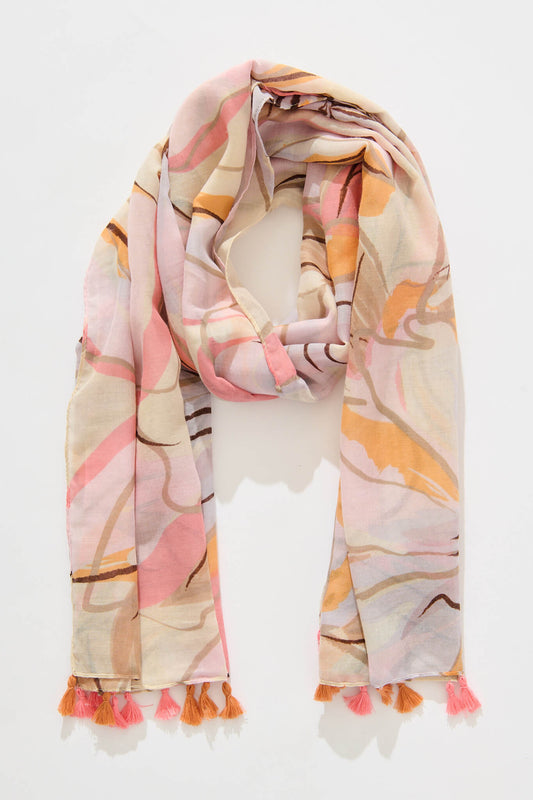 Wild Side Scarf in Pink and Multi with Tassels