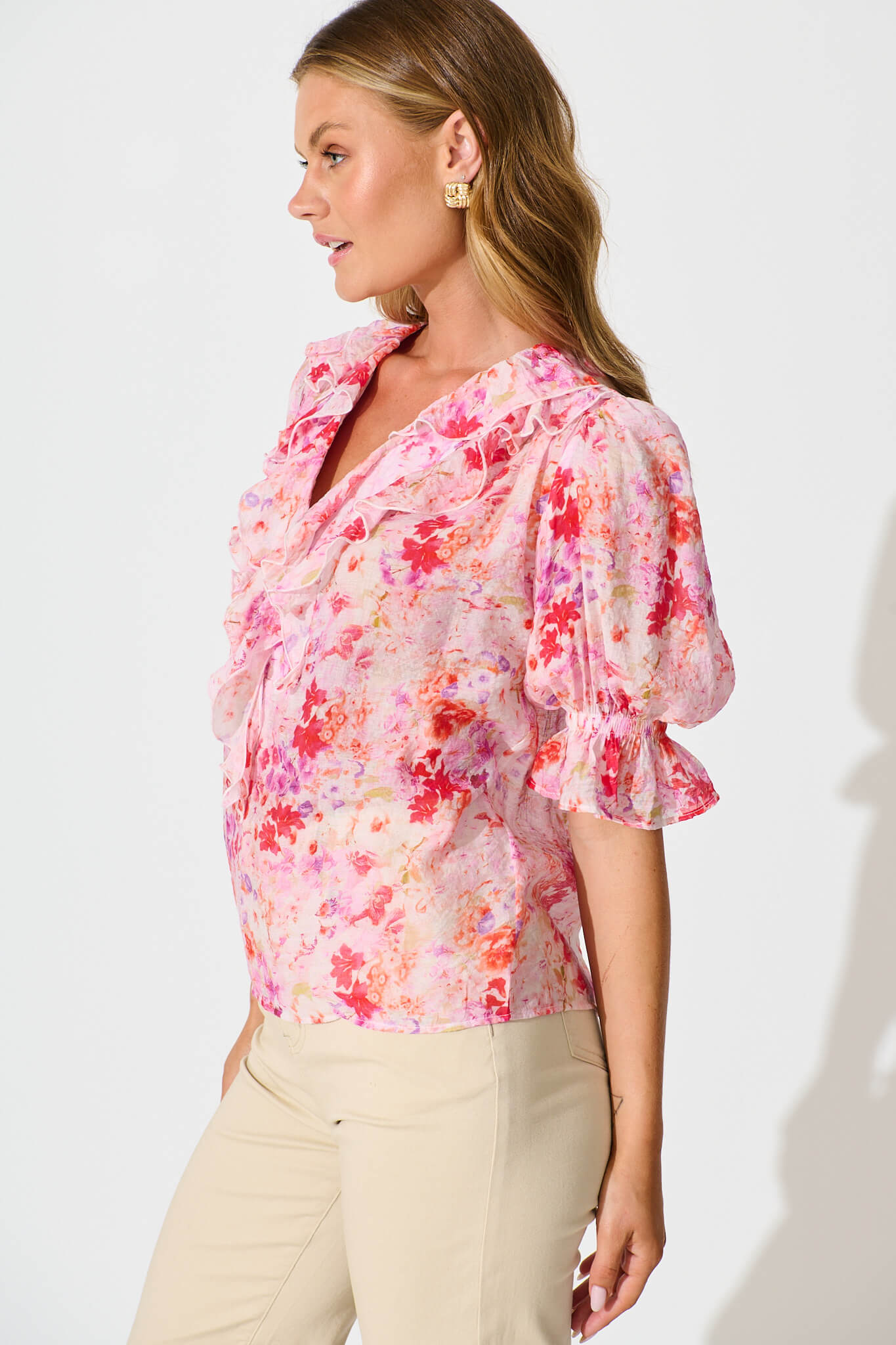 Vivica Top in Pink and Purple Watercolour Floral