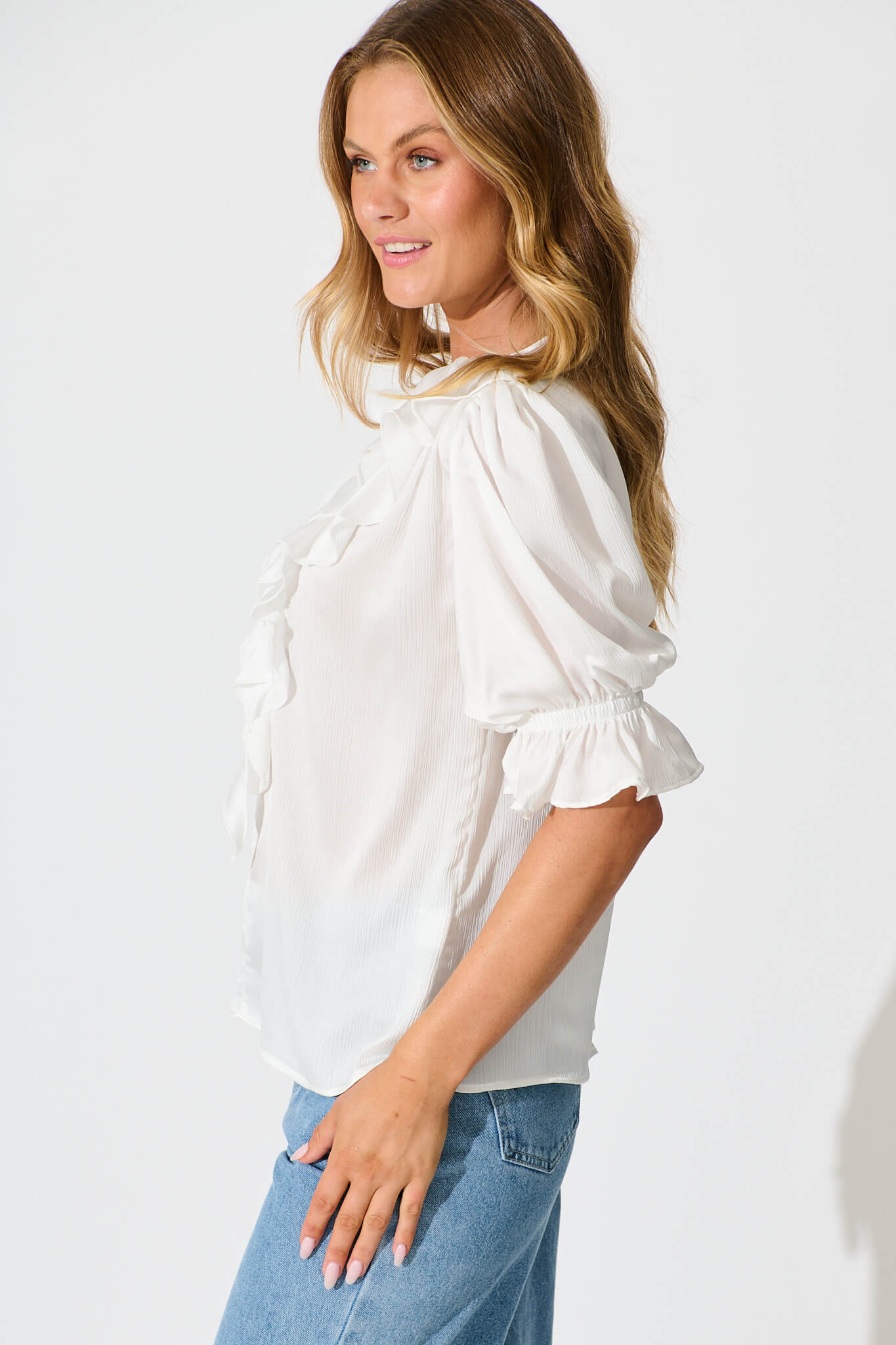 Vivica Top in White Crinkle Satin