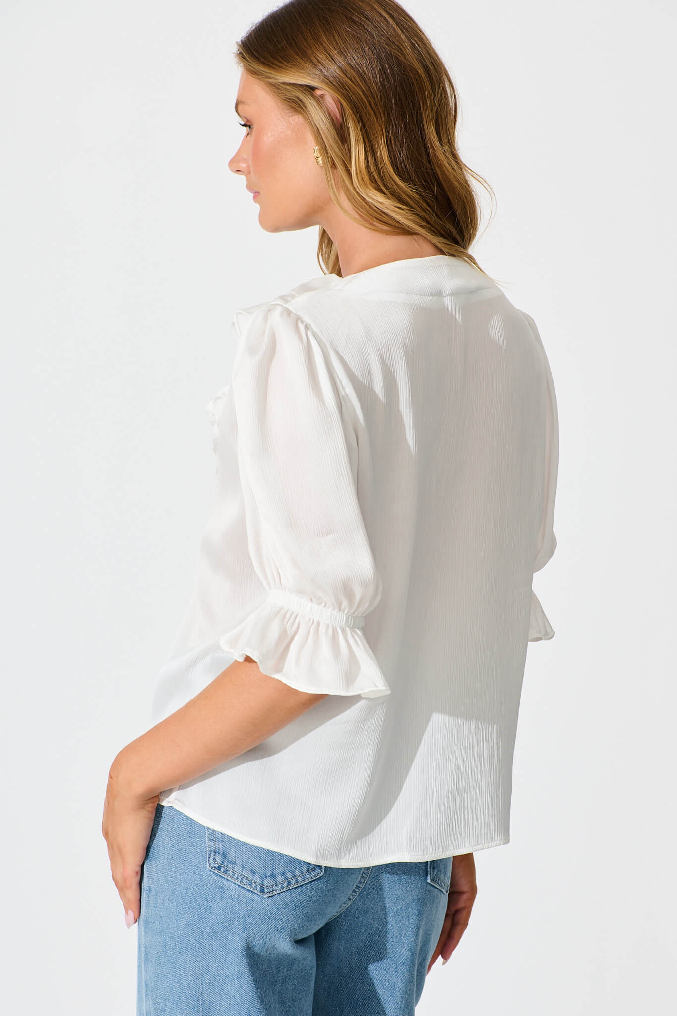 Vivica Top in White Crinkle Satin