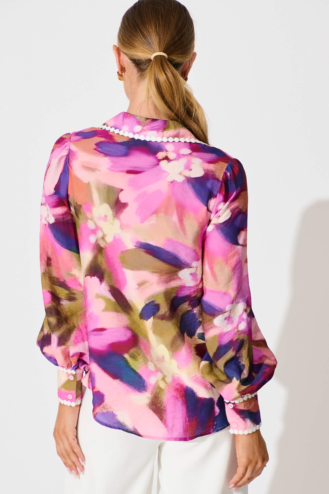 Lynelle Shirt in Plum Multi Watercolour with Contrast Trim