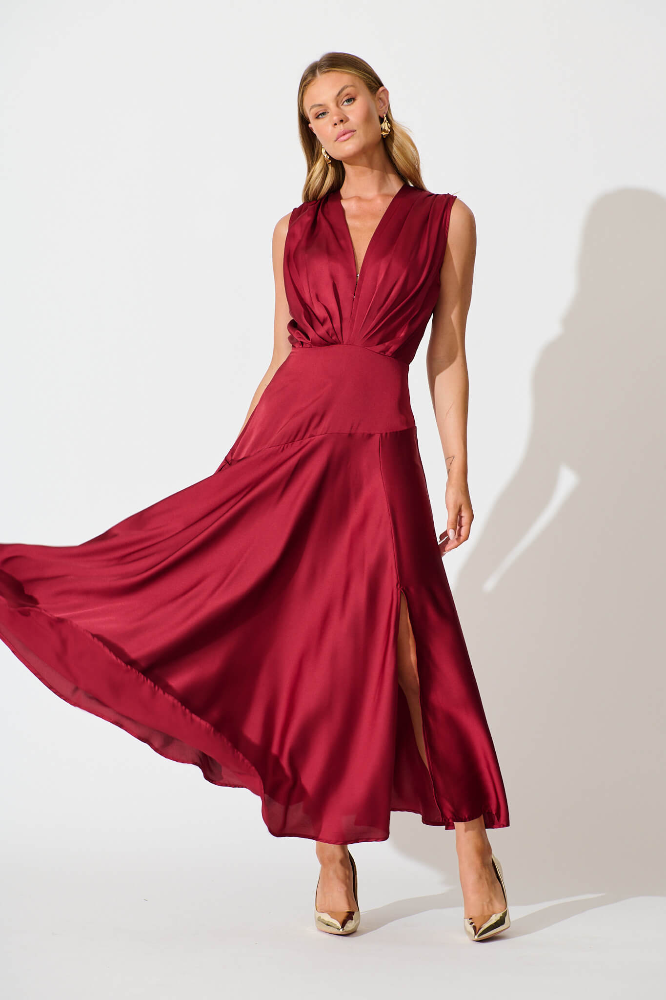 Jenibelle Maxi Dress in Wine Satin