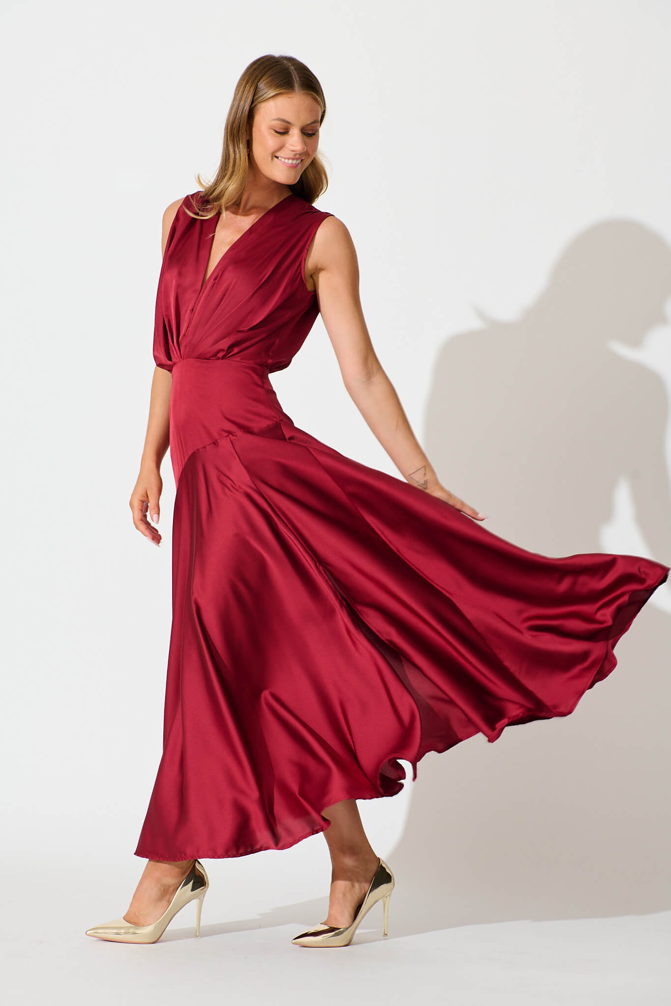 Jenibelle Maxi Dress in Wine Satin