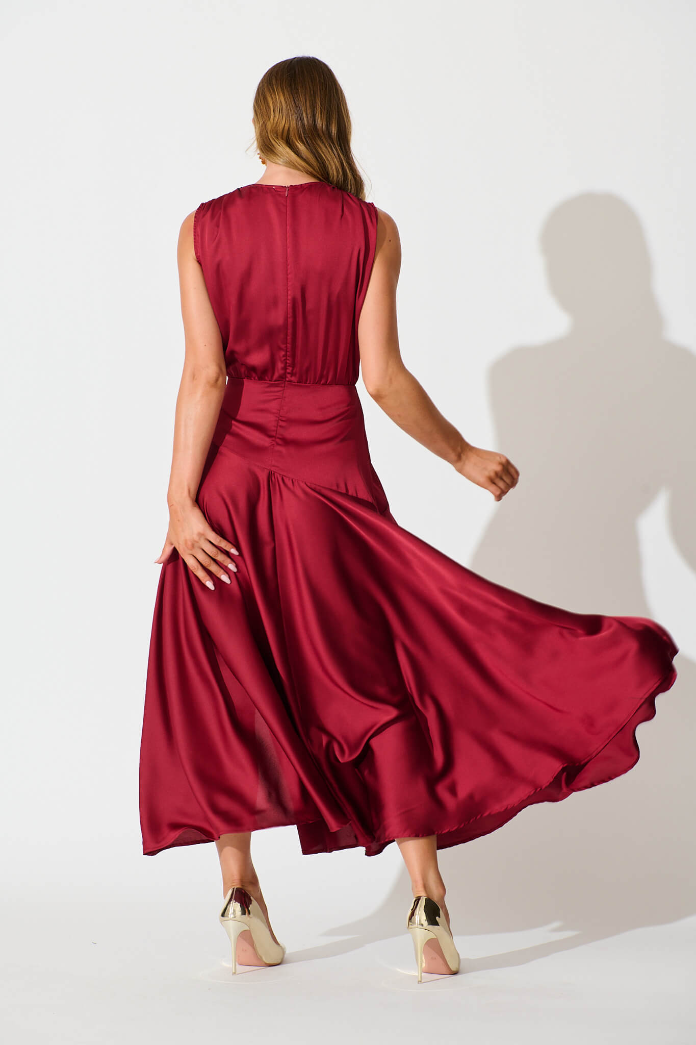 Jenibelle Maxi Dress in Wine Satin