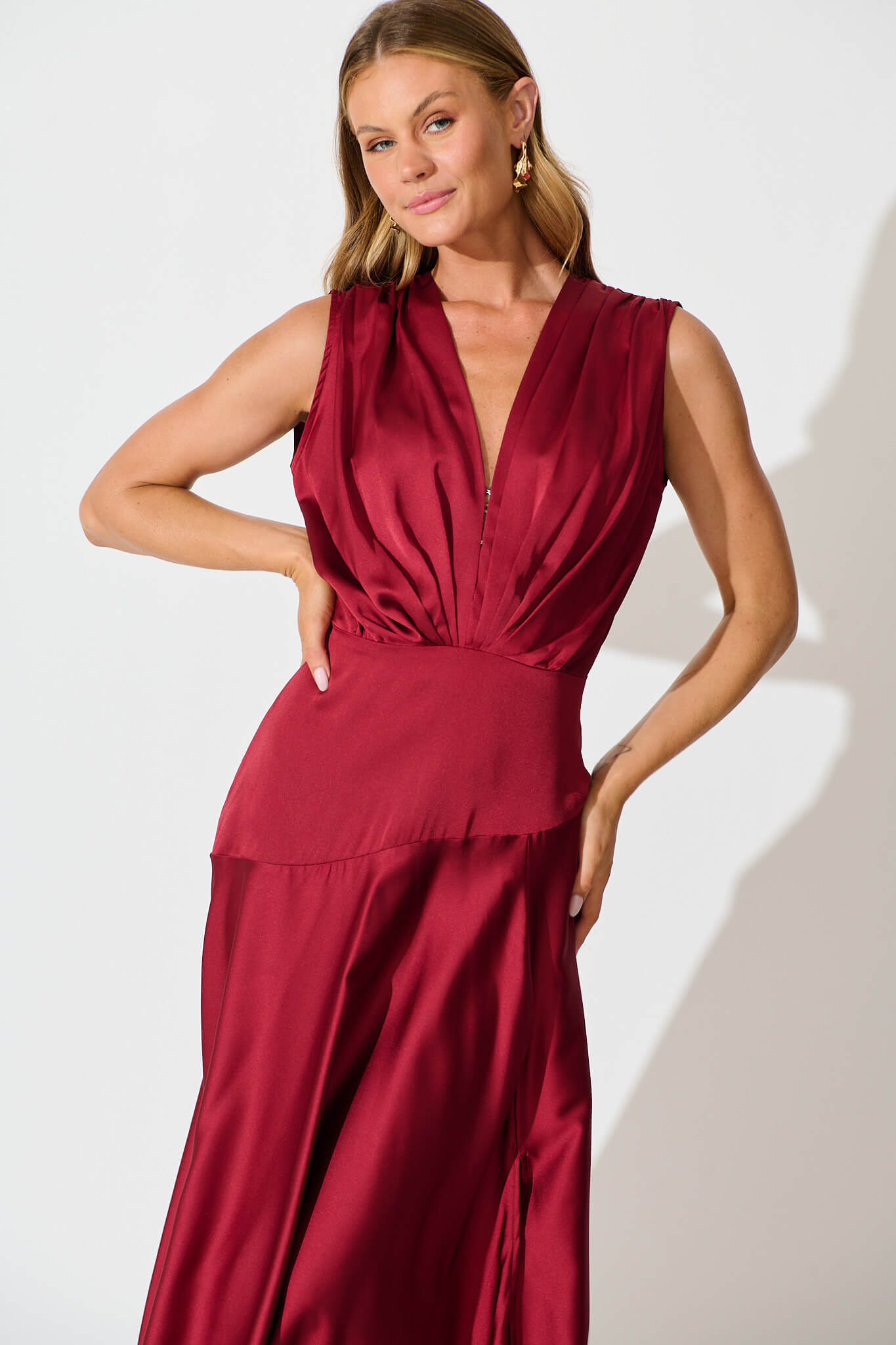 Jenibelle Maxi Dress in Wine Satin