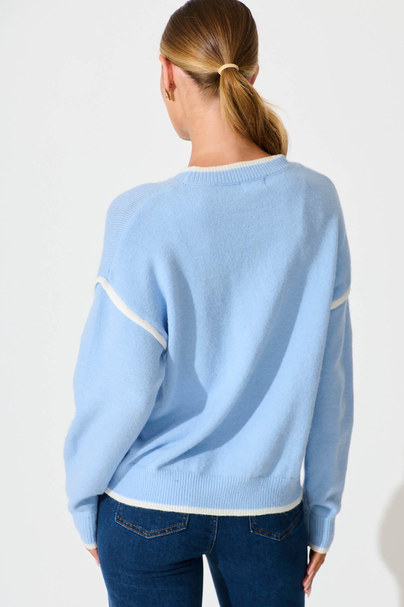 Angie Knit in Pale Blue with Cream Heart Wool Blend