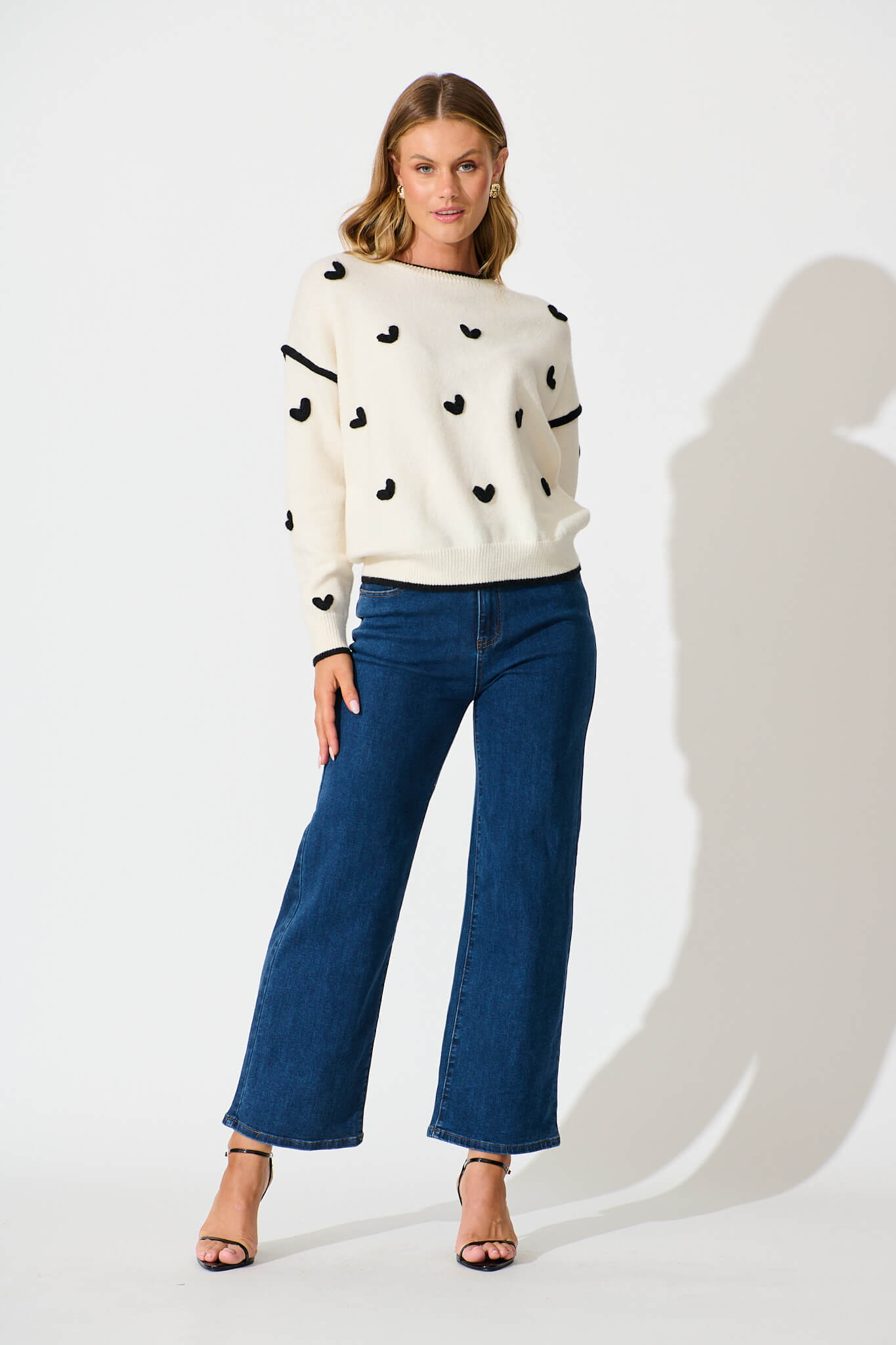 Angie Knit in Cream with Black Heart Wool Blend