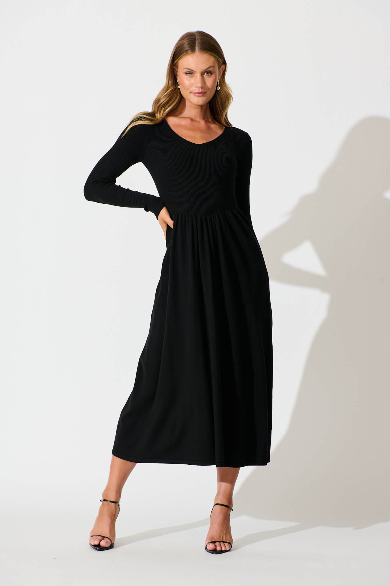 Dove Midi Knit Dress in Black