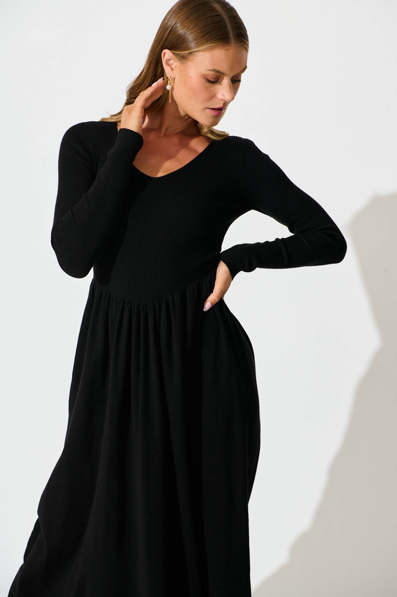 Dove Midi Knit Dress in Black