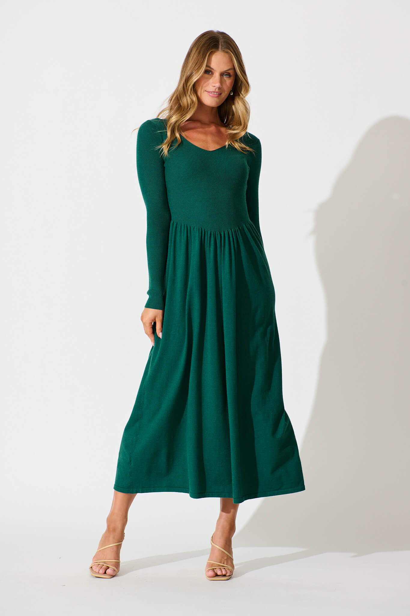 Dove Midi Knit Dress in Emerald