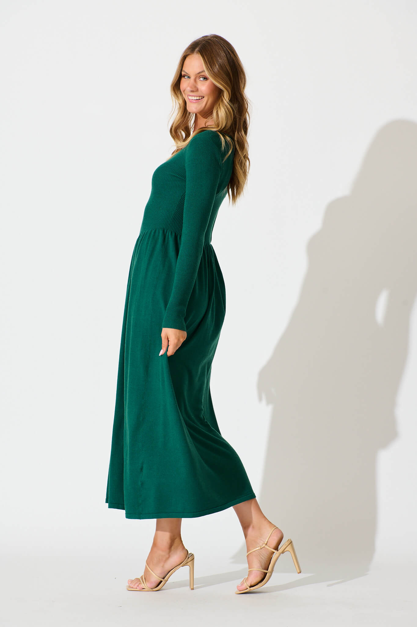 Dove Midi Knit Dress in Emerald