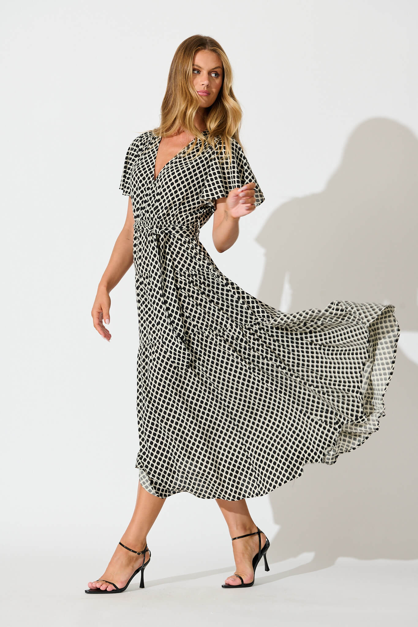 Heidi Maxi Dress in Black and Cream Geometric Print