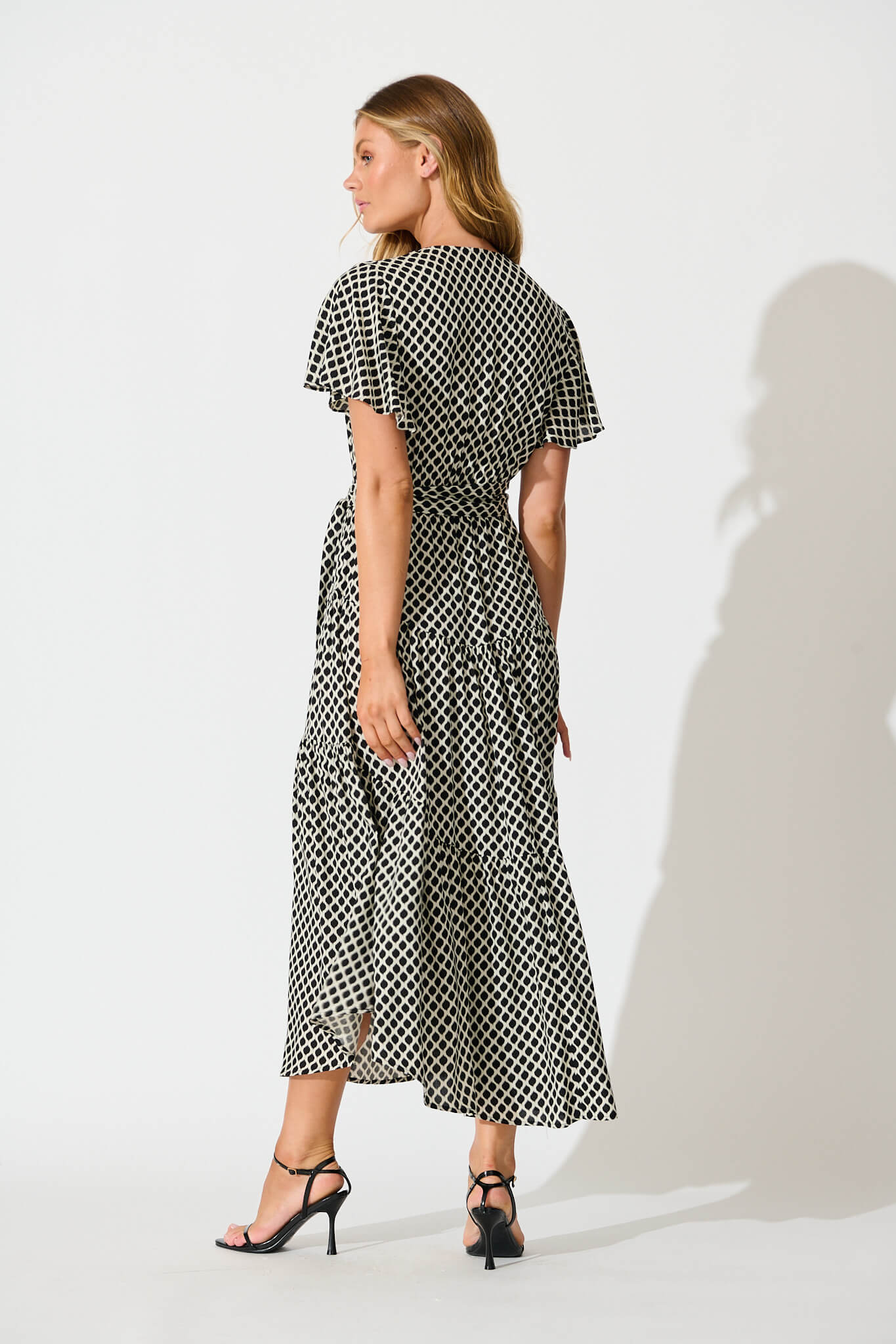 Heidi Maxi Dress in Black and Cream Geometric Print