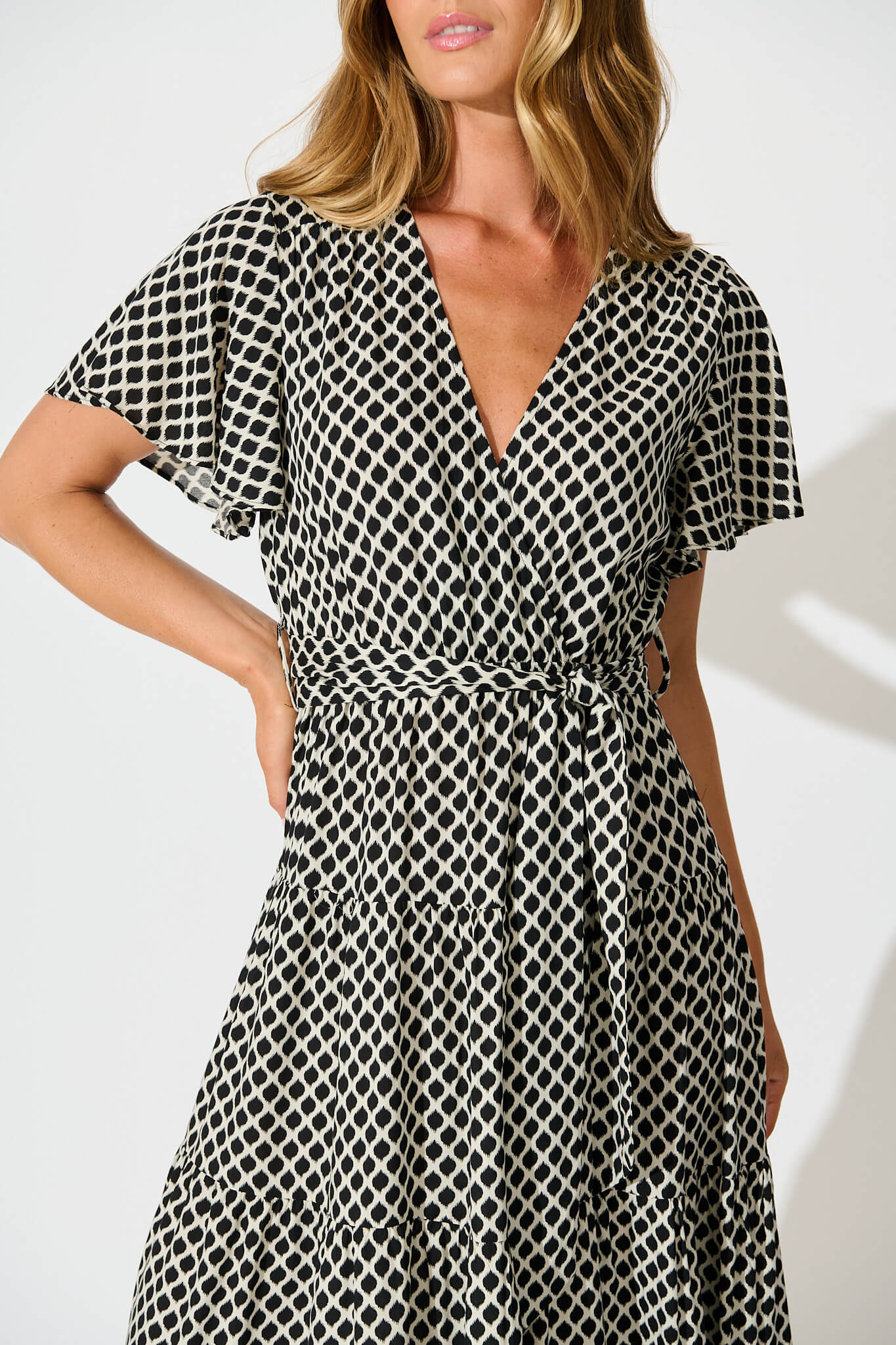 Heidi Maxi Dress in Black and Cream Geometric Print
