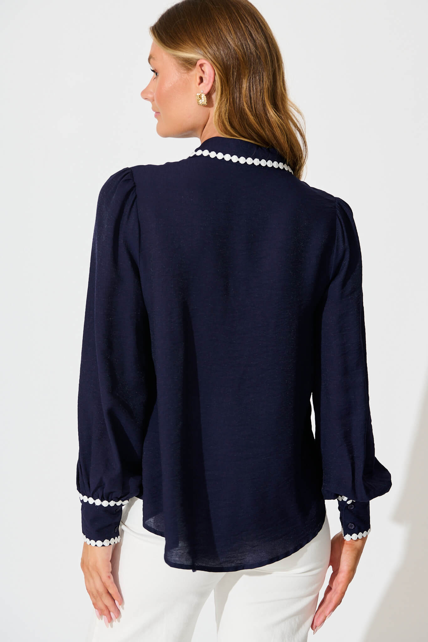 Lynelle Shirt in Navy with White Contrast Trim
