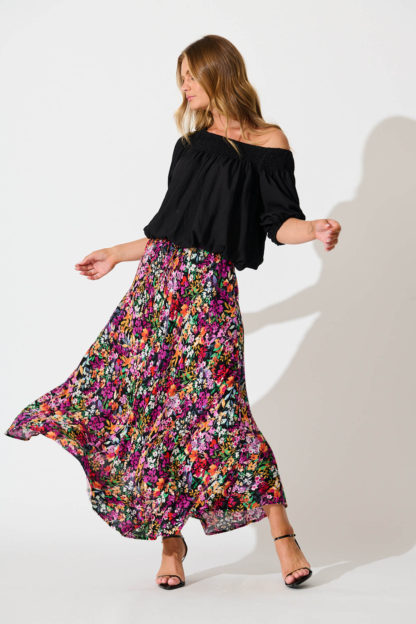 Farrell Maxi Skirt In Black Multi Floral