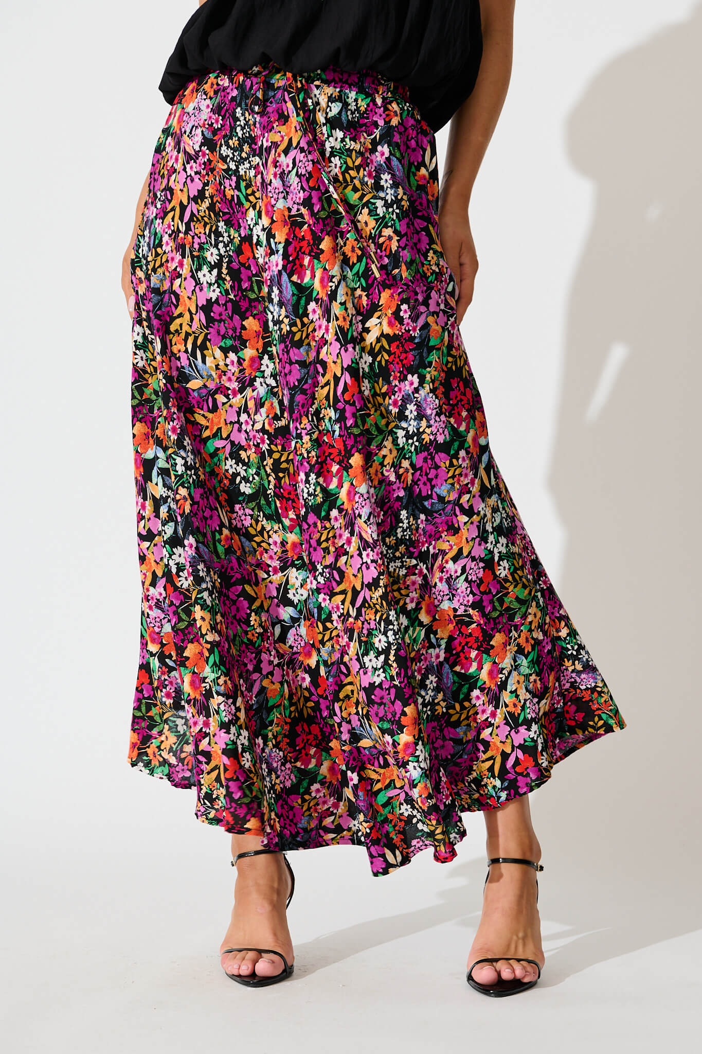 Farrell Maxi Skirt In Black Multi Floral