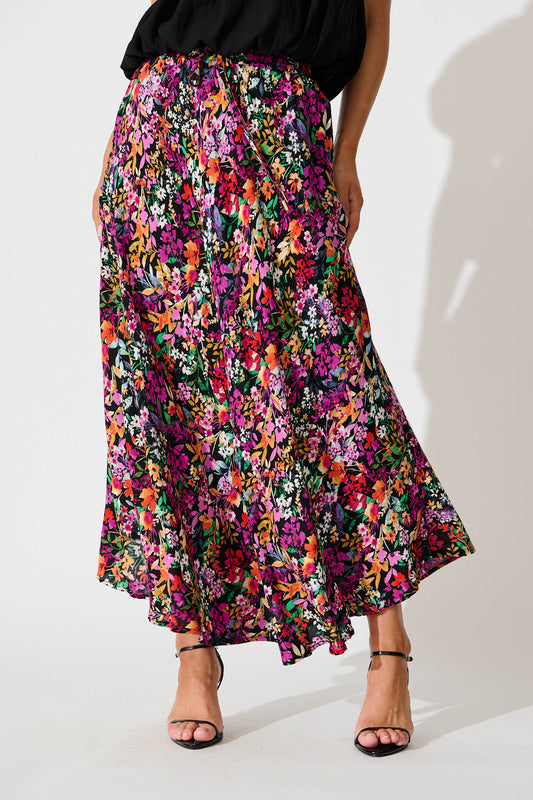 Farrell Maxi Skirt In Black Multi Floral