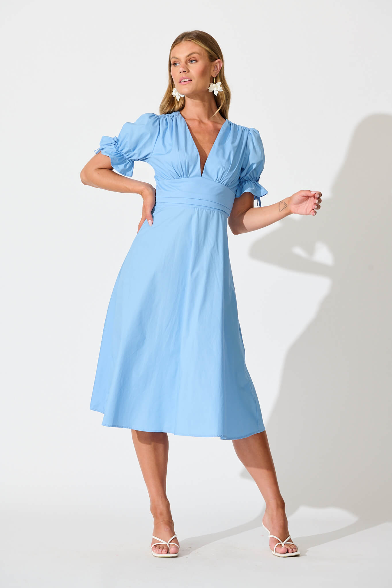 Sunrays Midi Dress in Blue Cotton