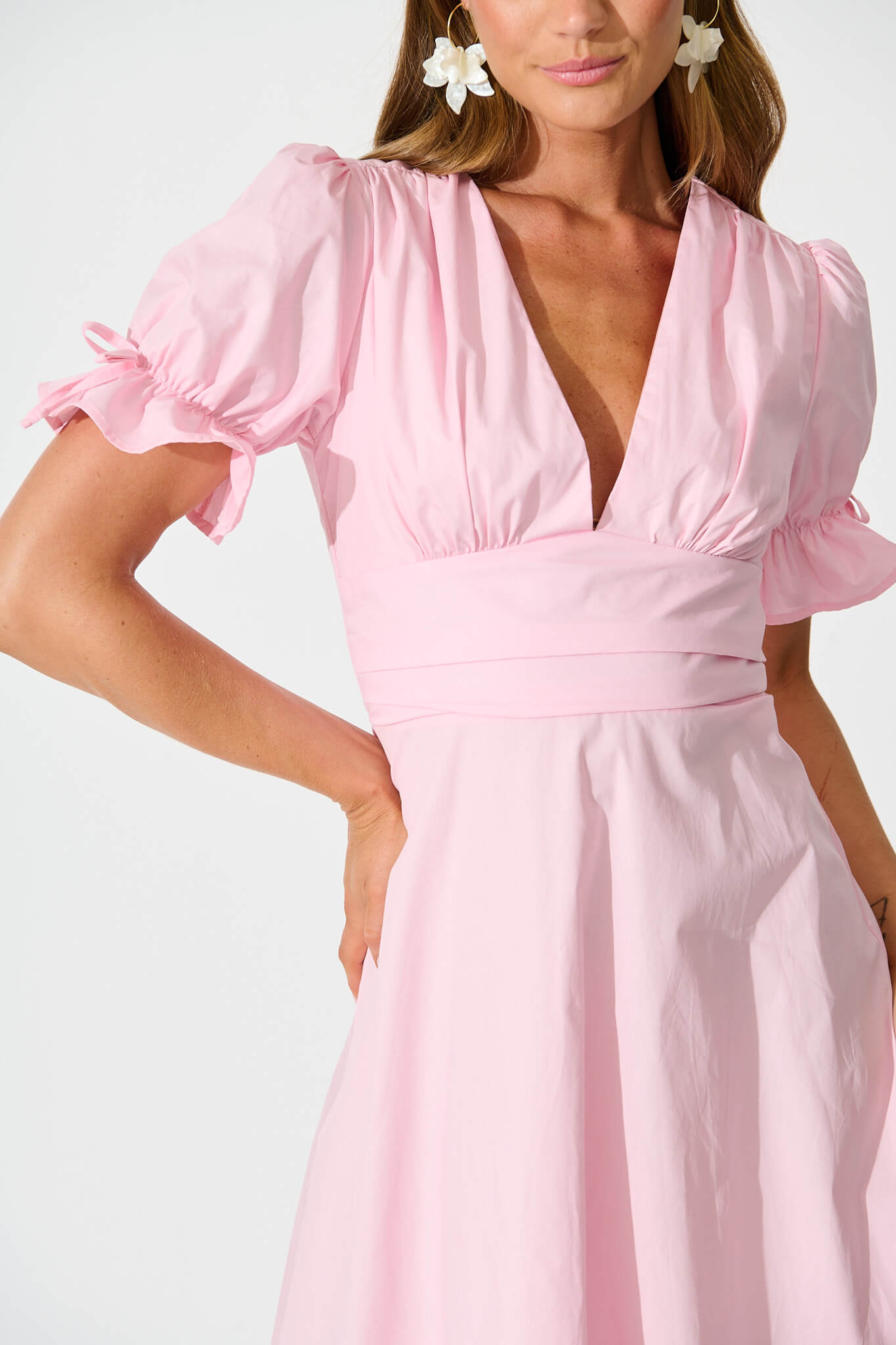 Sunrays Midi Dress in Pink Cotton