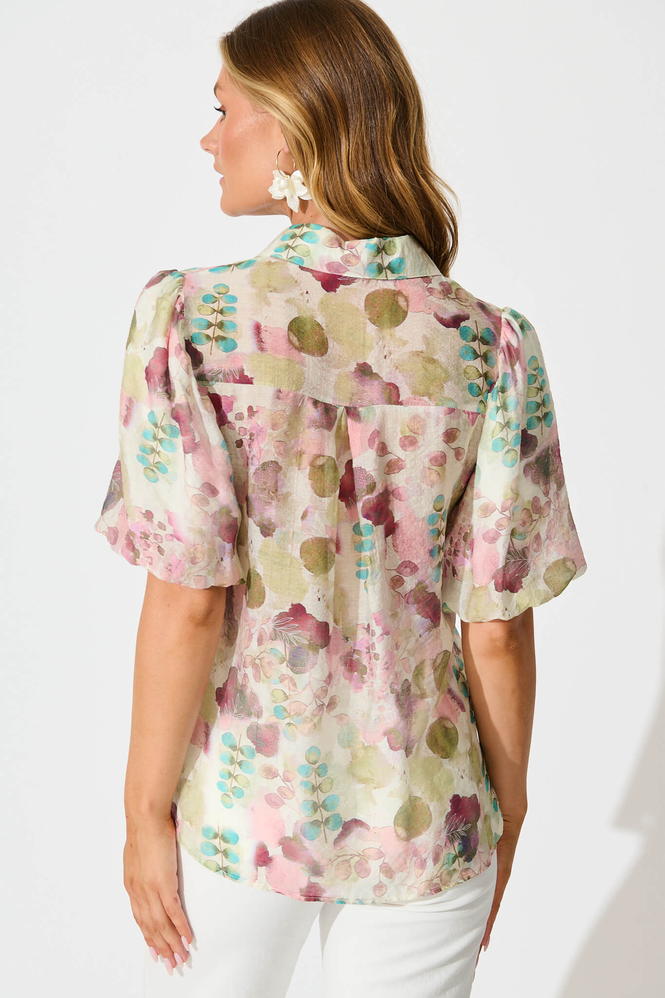 Estelle Shirt in Sage with Blush Watercolour