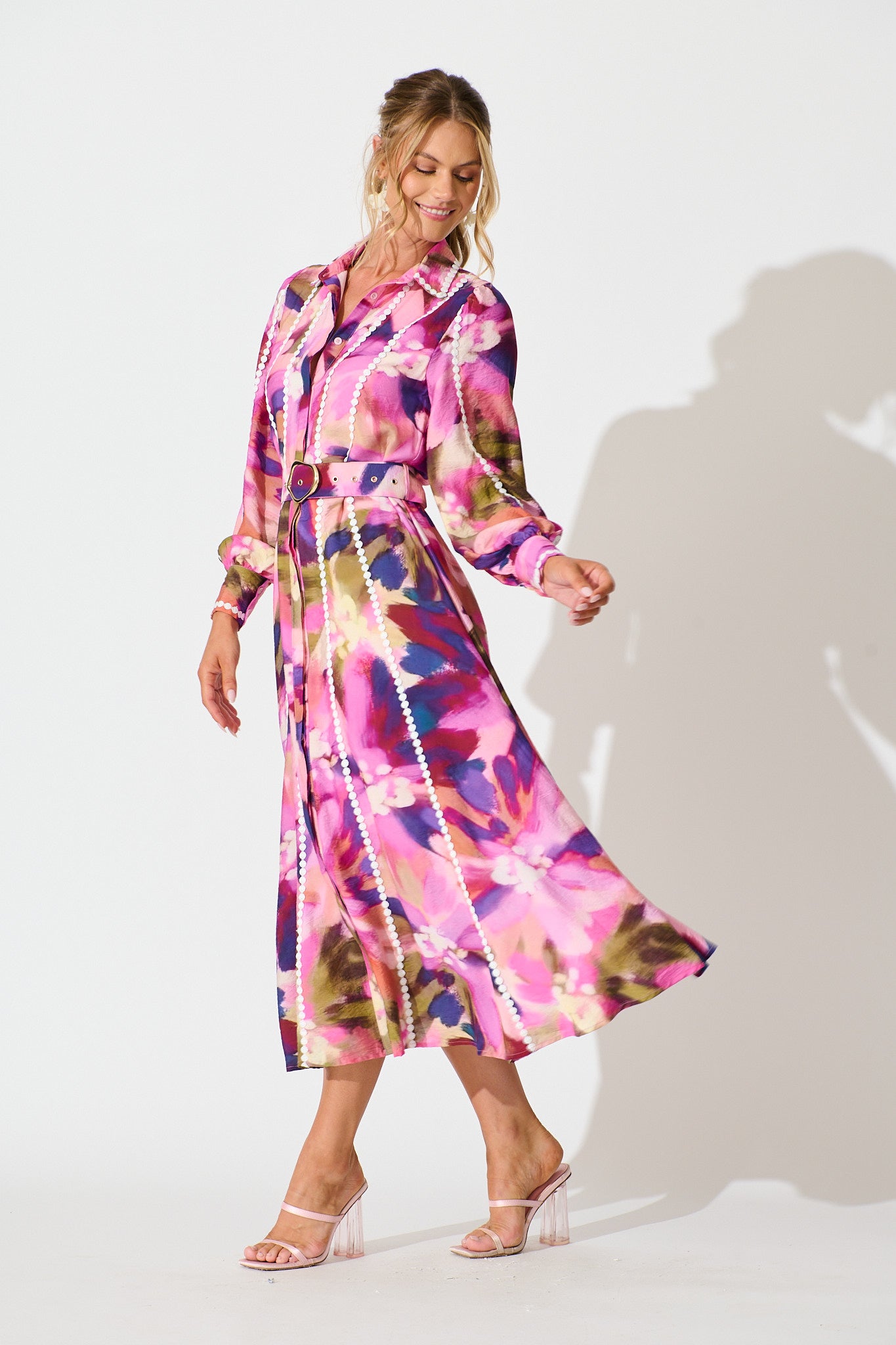 Lovingly Maxi Shirt Dress in Plum Multi Watercolour