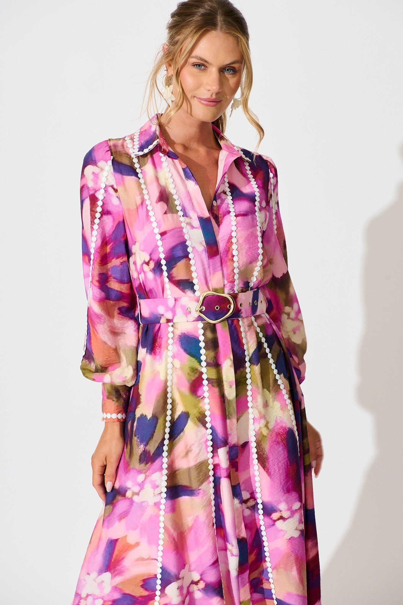 Lovingly Maxi Shirt Dress in Plum Multi Watercolour