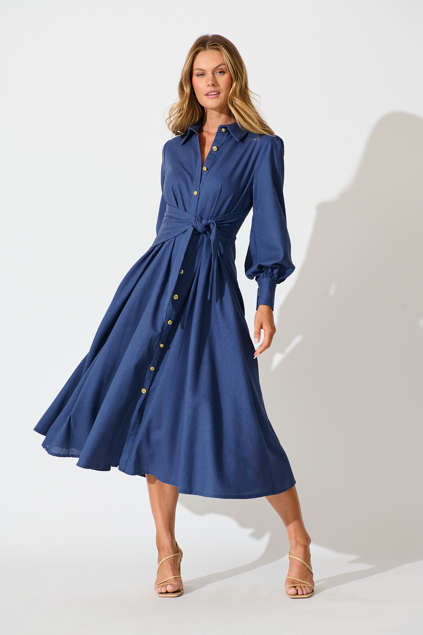 Ciao Bella Maxi Shirt Dress in Navy Linen Blend