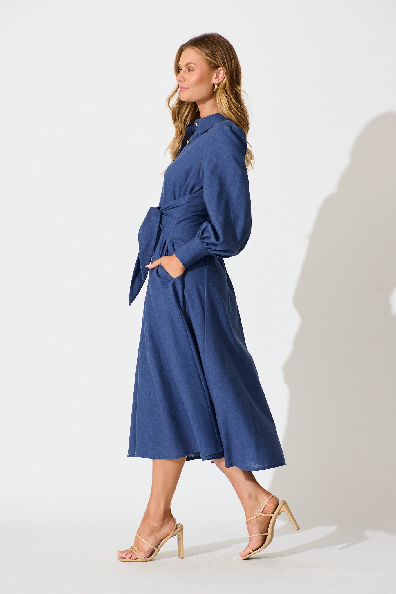 Ciao Bella Maxi Shirt Dress in Navy Linen Blend