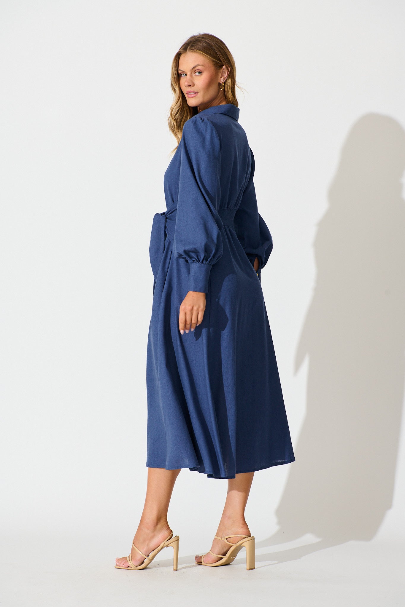 Ciao Bella Maxi Shirt Dress in Navy Linen Blend