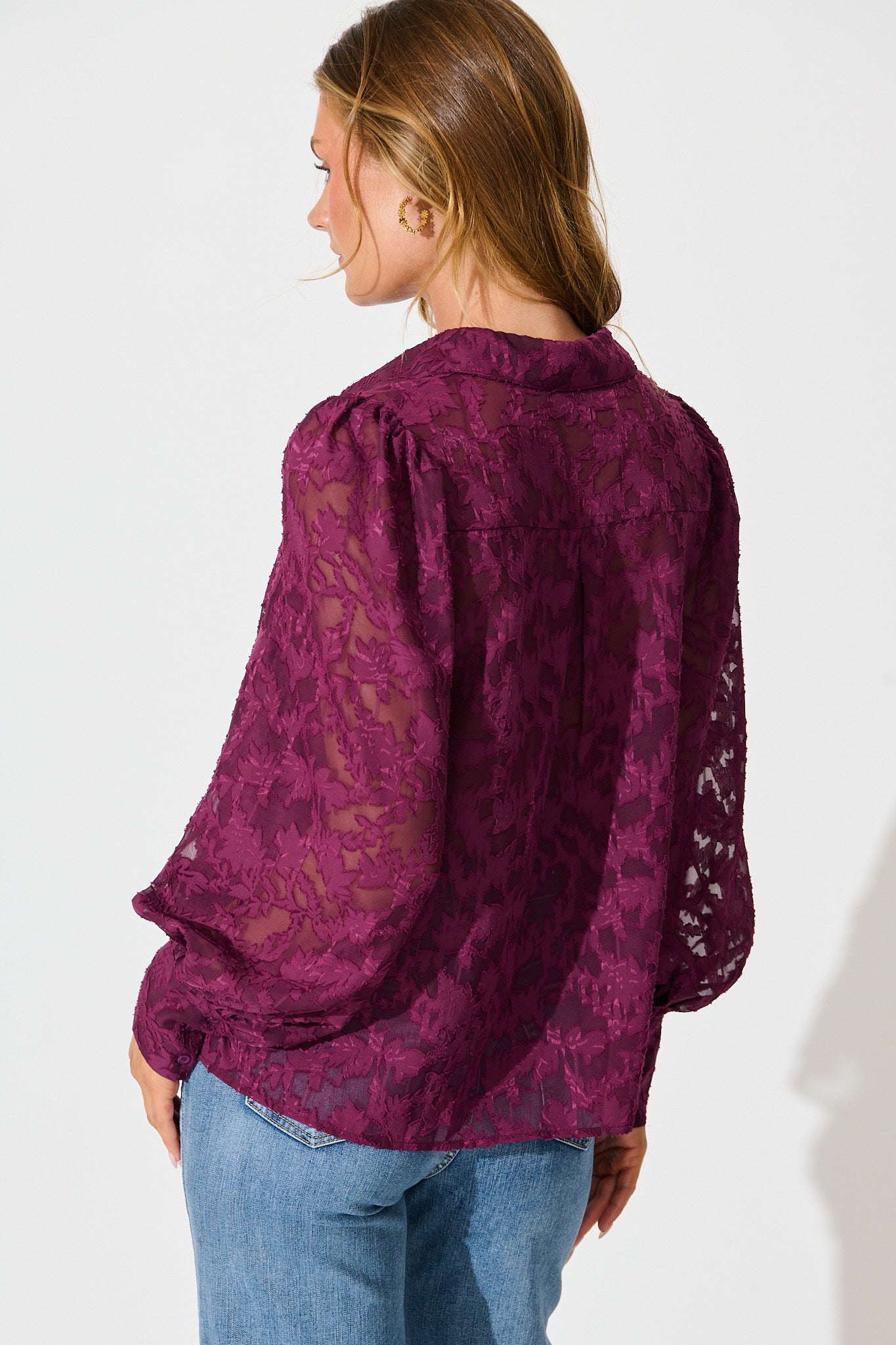 Vanessa Shirt in Plum Leaf Burnout Chiffon