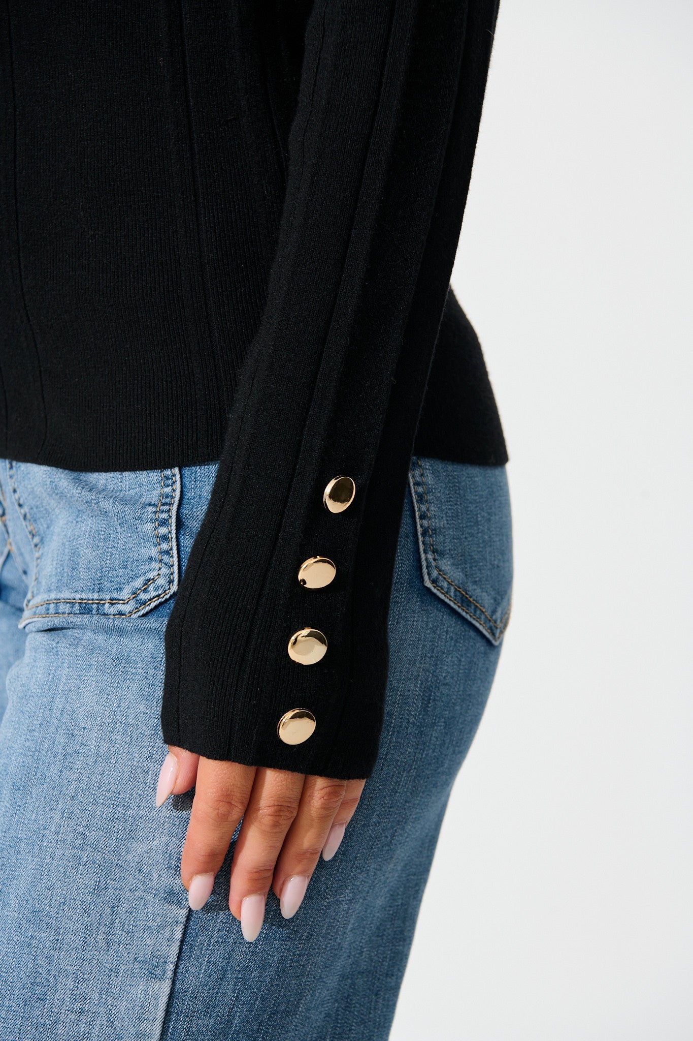 Solar Bardot Knit Top in Black Wool Blend