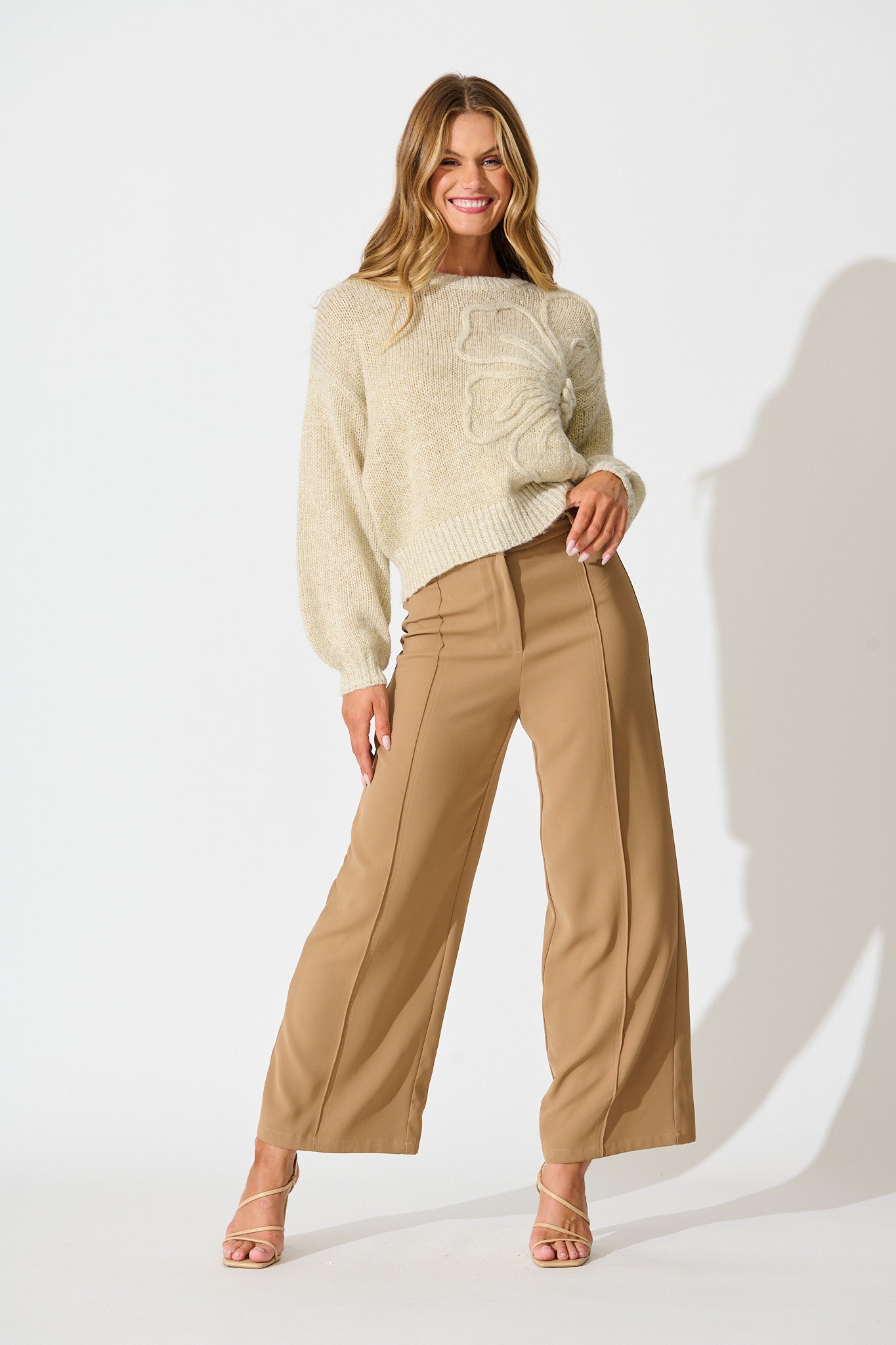 Zoe Knit in Beige Lurex Wool Blend