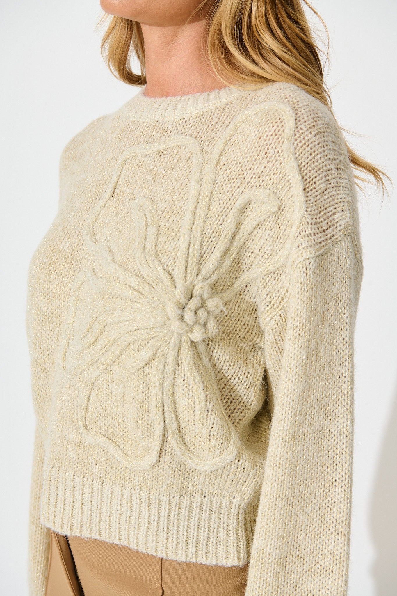 Zoe Knit in Beige Lurex Wool Blend