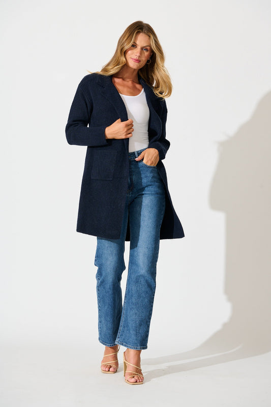 Quinzy Knit Coat In Navy
