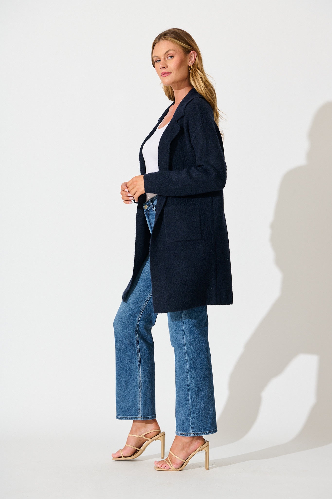 Quinzy Knit Coat In Navy