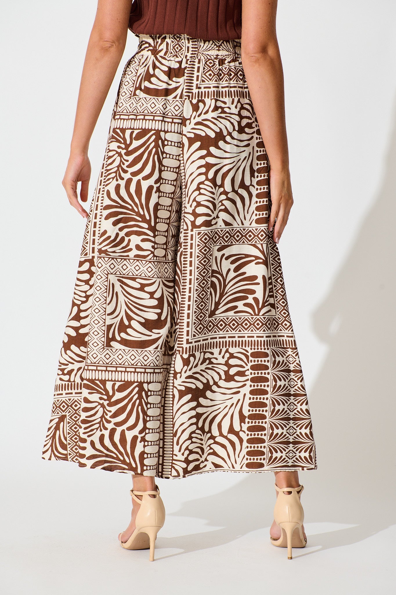 Goldie Wide Leg Pant in Chocolate and Cream Tile Print