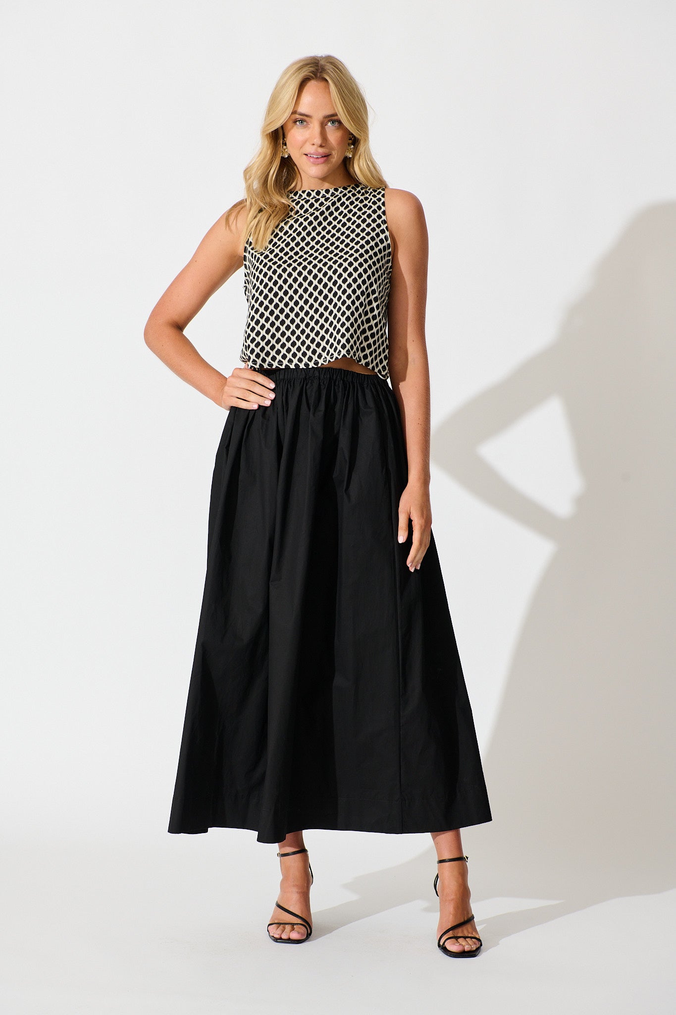 Leona Top in Black and Cream Geometric Print