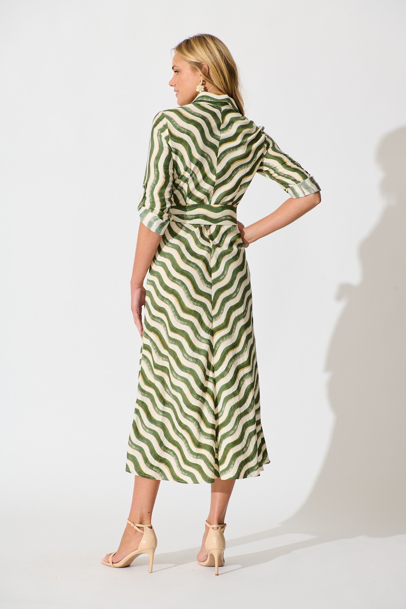 Tia Maxi Shirt Dress in Khaki Swirl Print