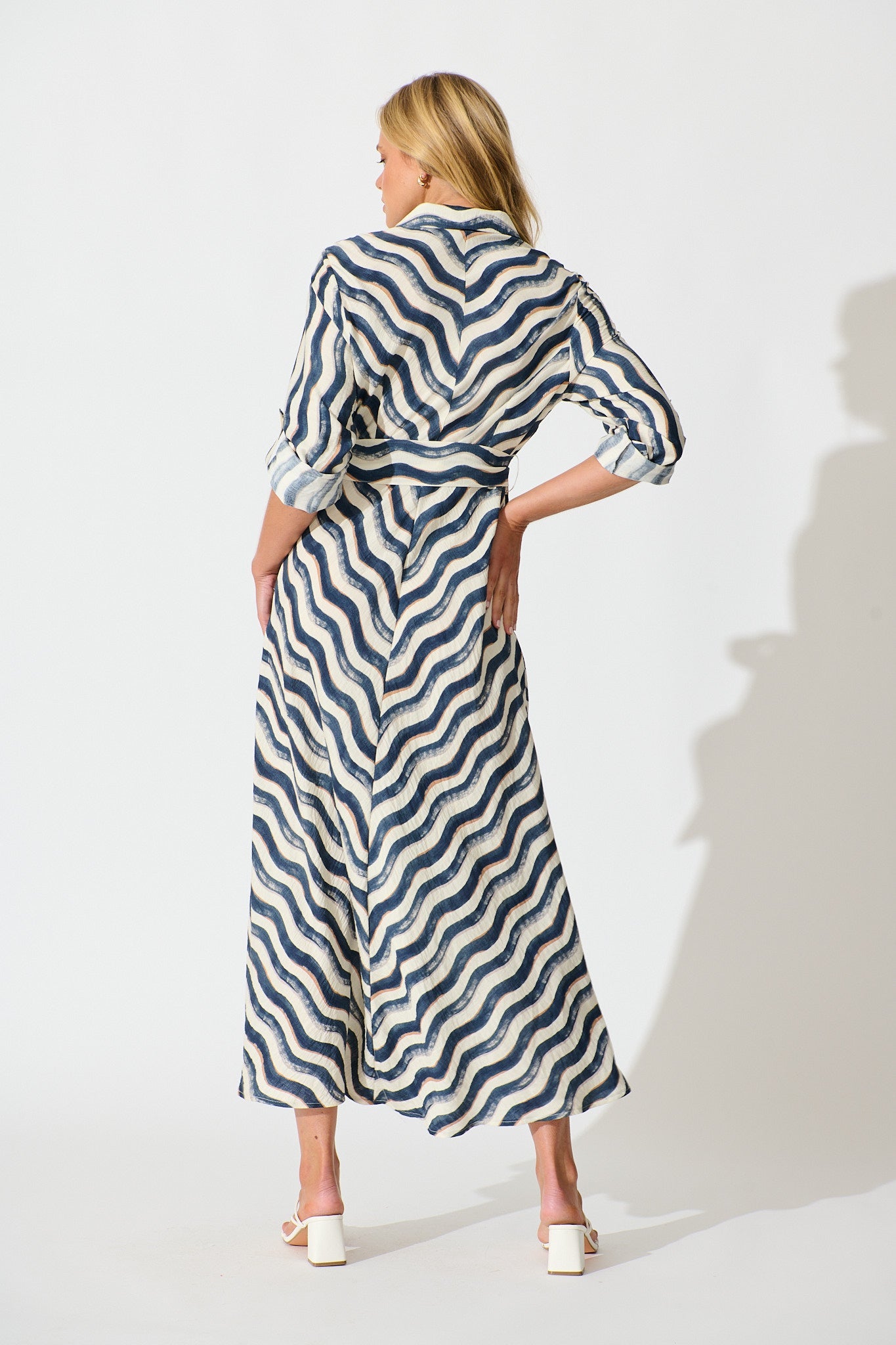 Tia Maxi Shirt Dress in Navy Swirl Print