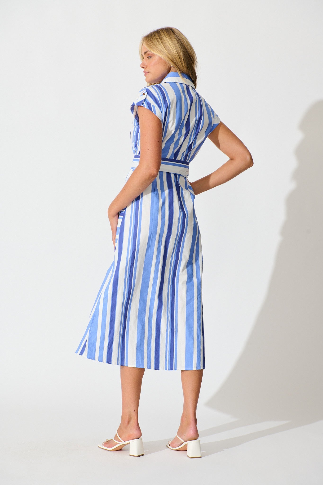 Olvera Midi Shirt Dress in Blue Stripe Cotton