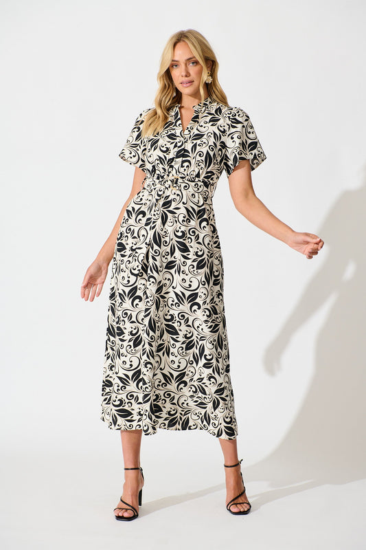 Azariah Maxi Dress in Black and Beige Swirl