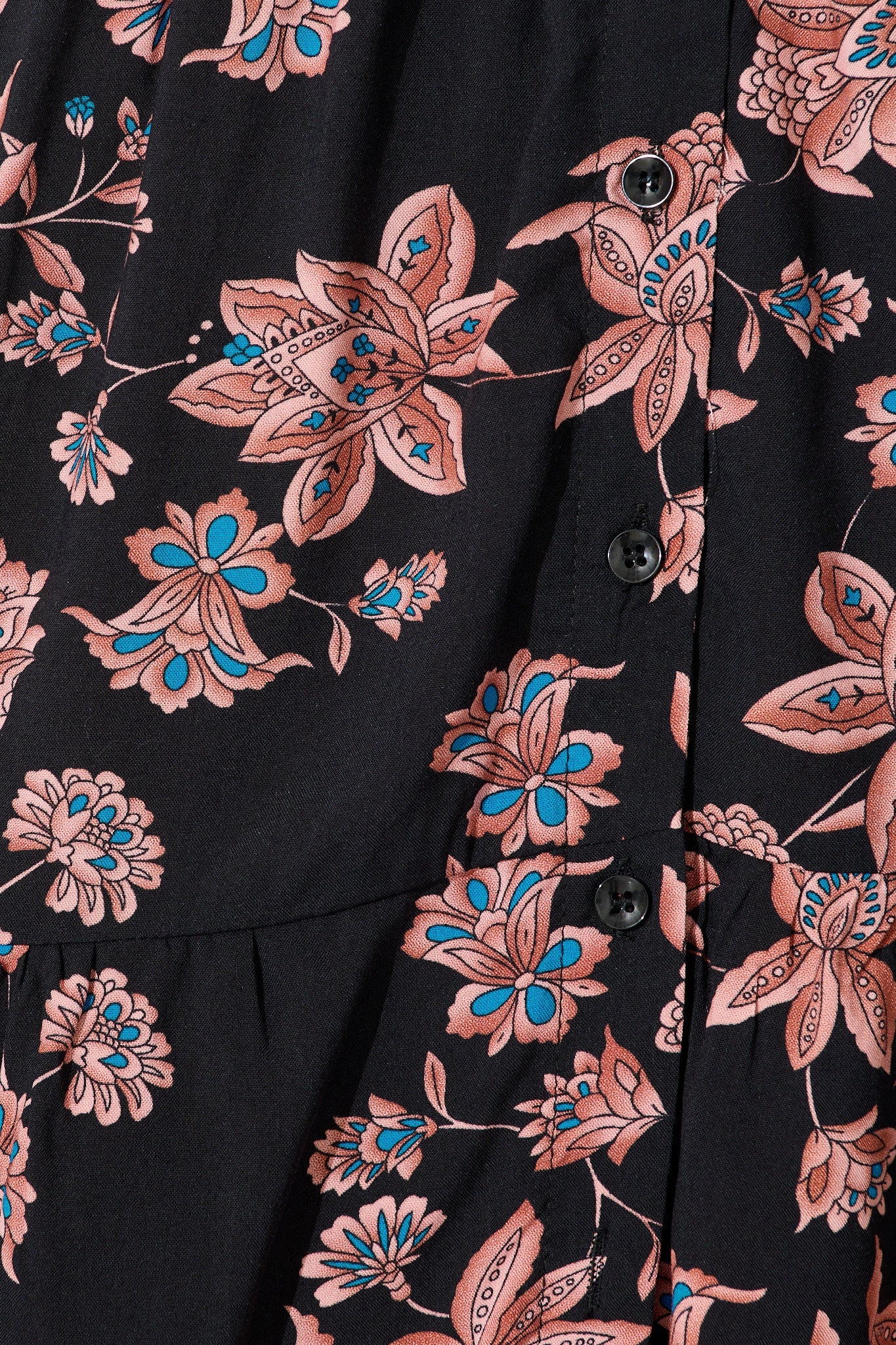Adeline Shirt Dress in Black with Brown Floral Print