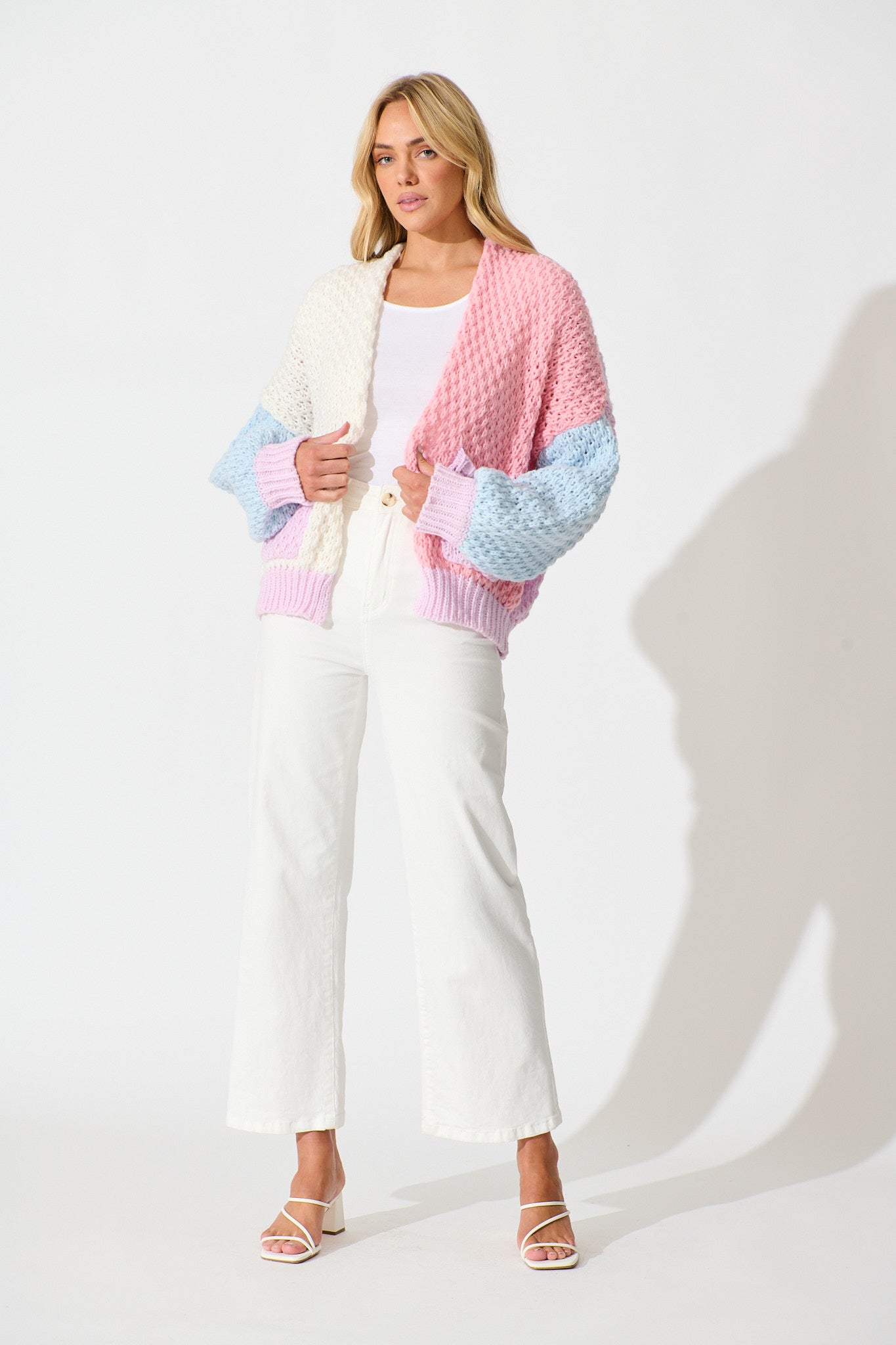 Mira Knit Cardigan In Pastel Multi Wool Blend