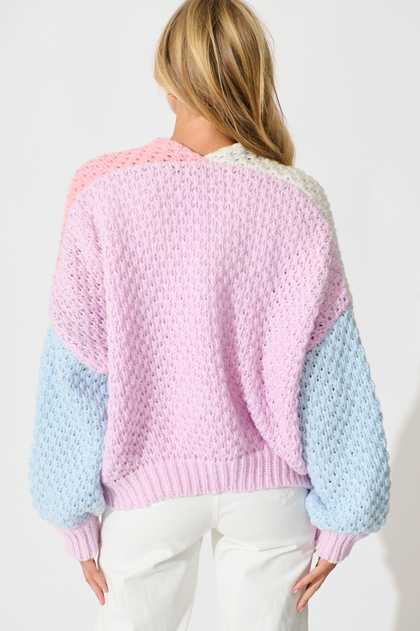 Mira Knit Cardigan In Pastel Multi Wool Blend