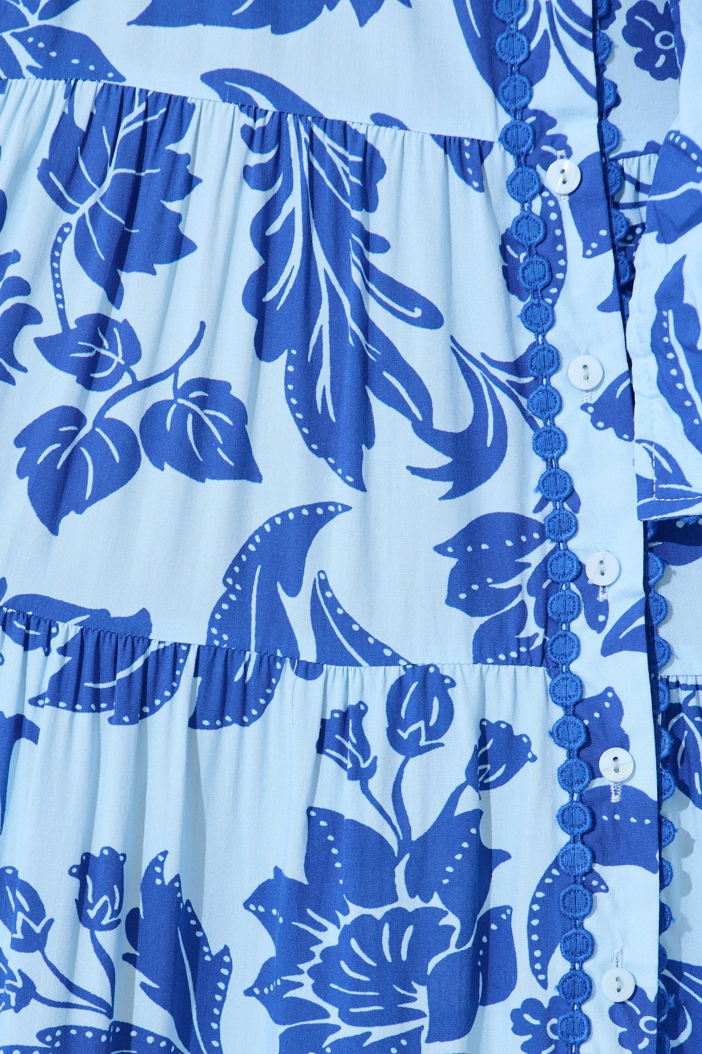 Roselle Maxi Shirt Dress in Blue Leaf Print