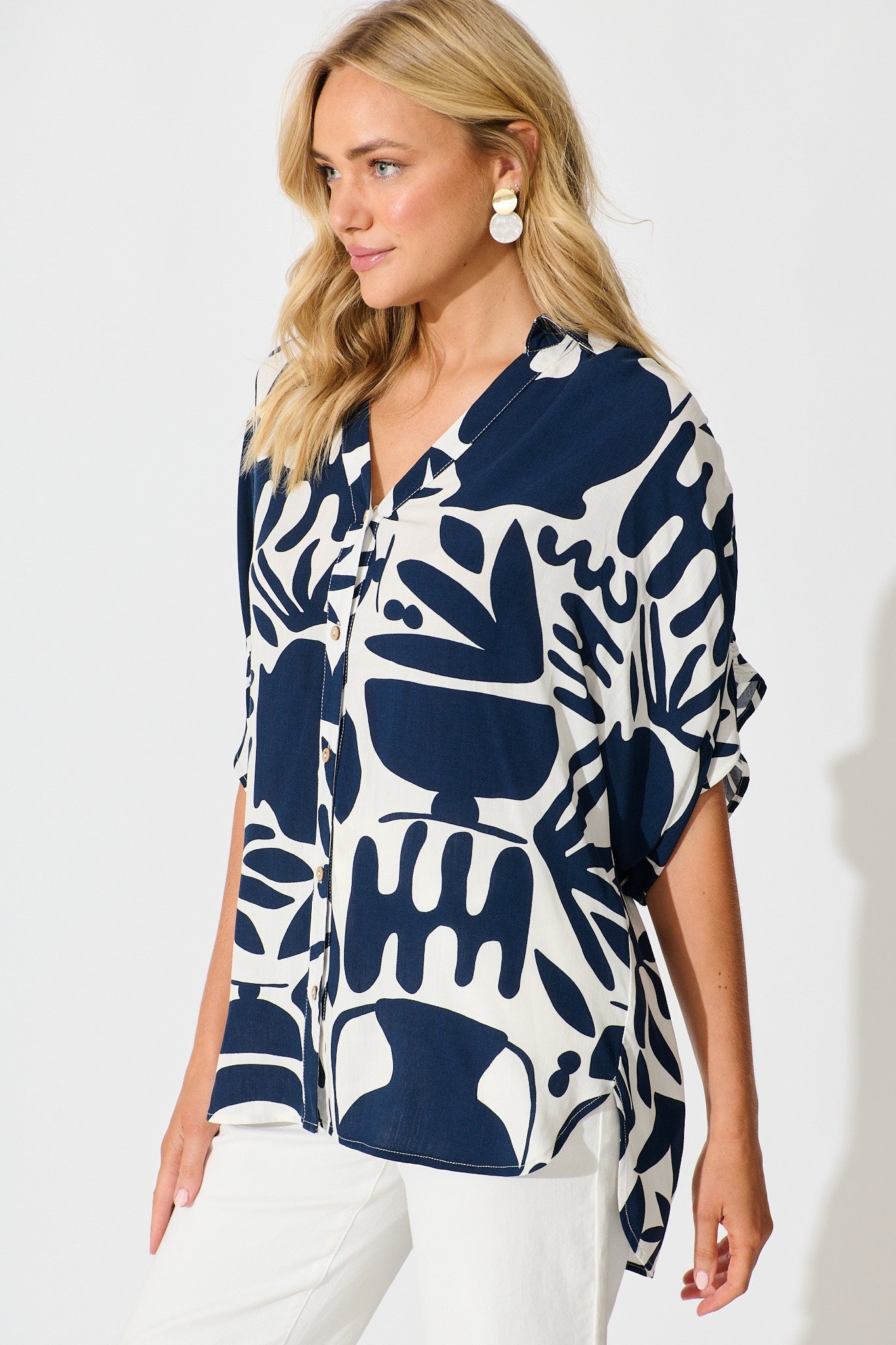 Celia Shirt in Navy and White Print