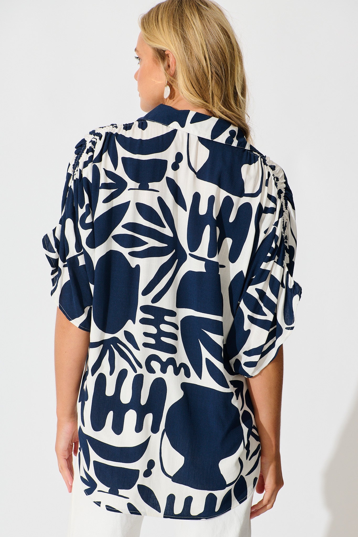 Celia Shirt in Navy and White Print